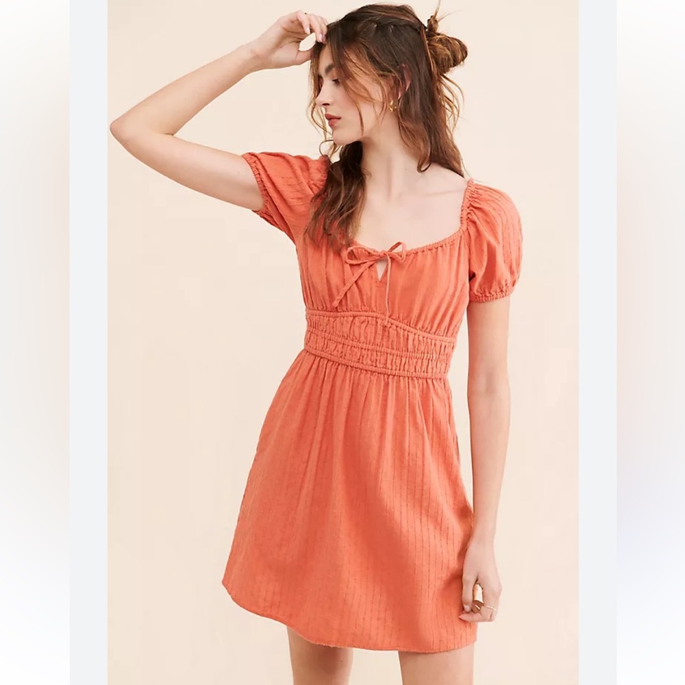Madewell Womens orange dobby Sophia tie front mini lattice dress size medium EUC
